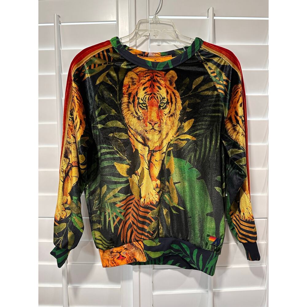 Aviator Nation Jungle Classic Velvet Tiger Sweatshirt M Made in USA Unisex